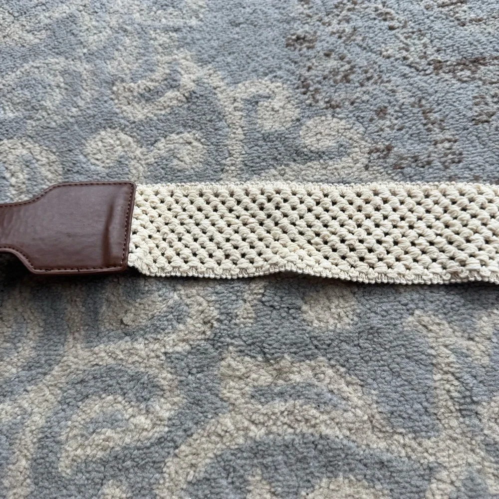 Vintage Crochet Elastic Belt Ivory Brown
